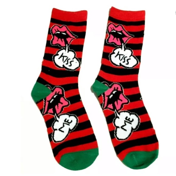 Betsey Johnson Womens Crew Socks Red Pink Green Kiss Bow Stripes Bunny Christmas - Picture 5 of 9